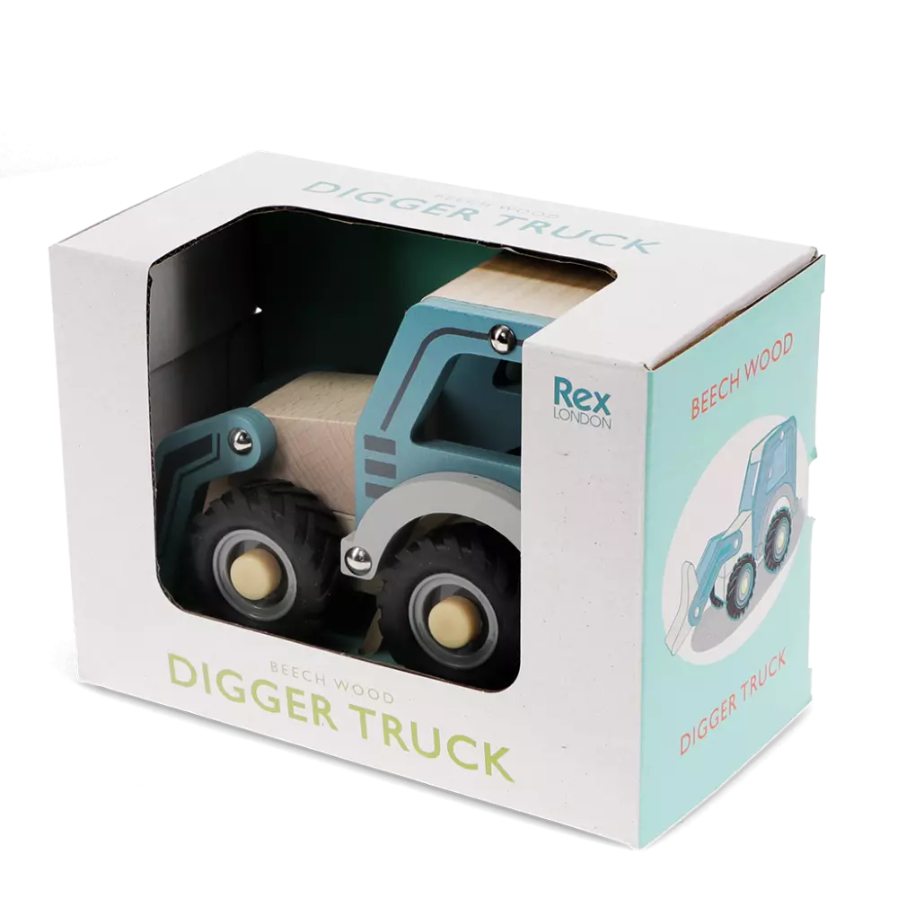 Wooden Push Along Toy | Digger Truck Blue