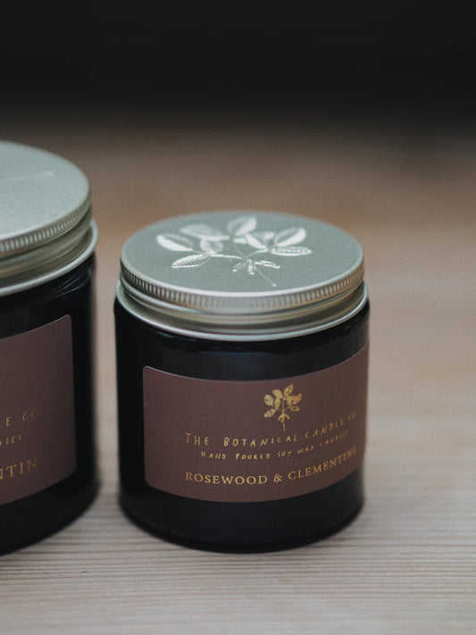 Rosewood & Clementine Soy Candle in Amber Jar