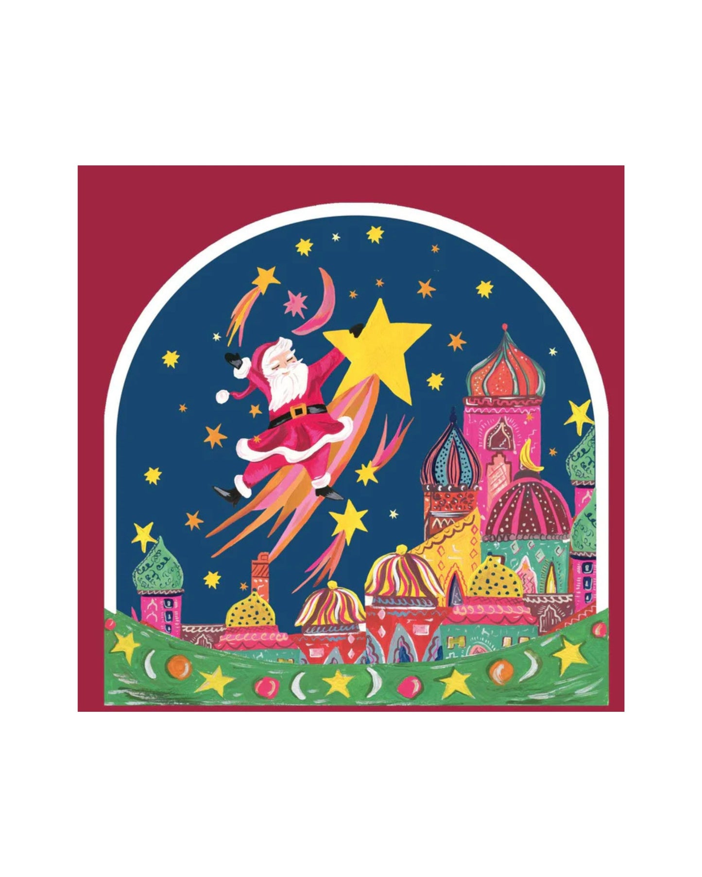 Santa and Shooting Star Snow Globe Christmas Card