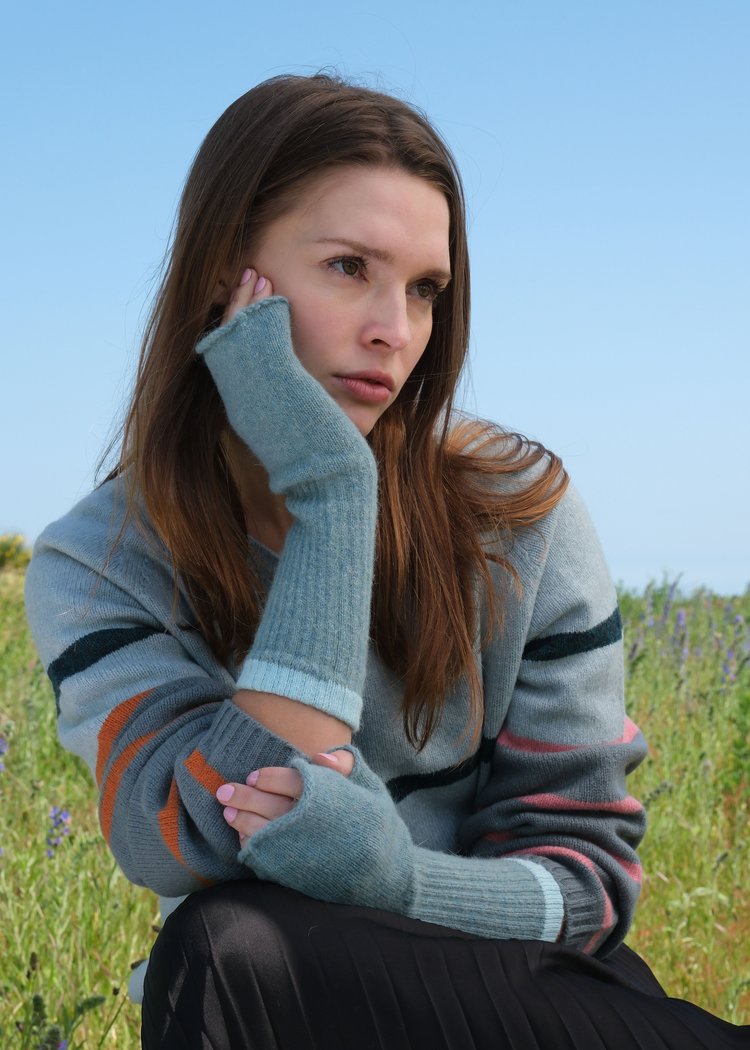 Soft Fingerless Wristwarmers in Sea Mist and Aqua