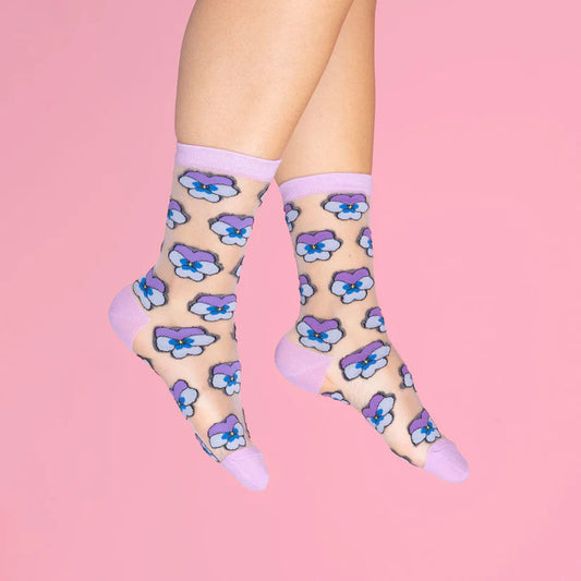 Transparent Socks - Purple Pansy