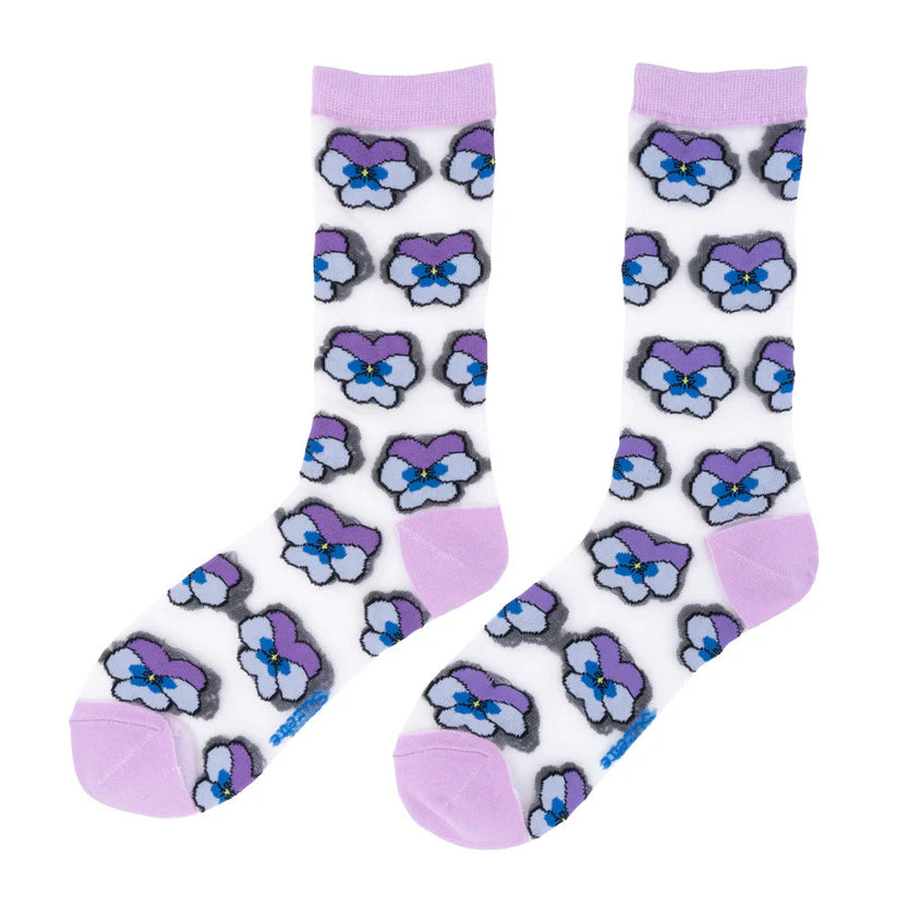 Transparent Socks - Purple Pansy