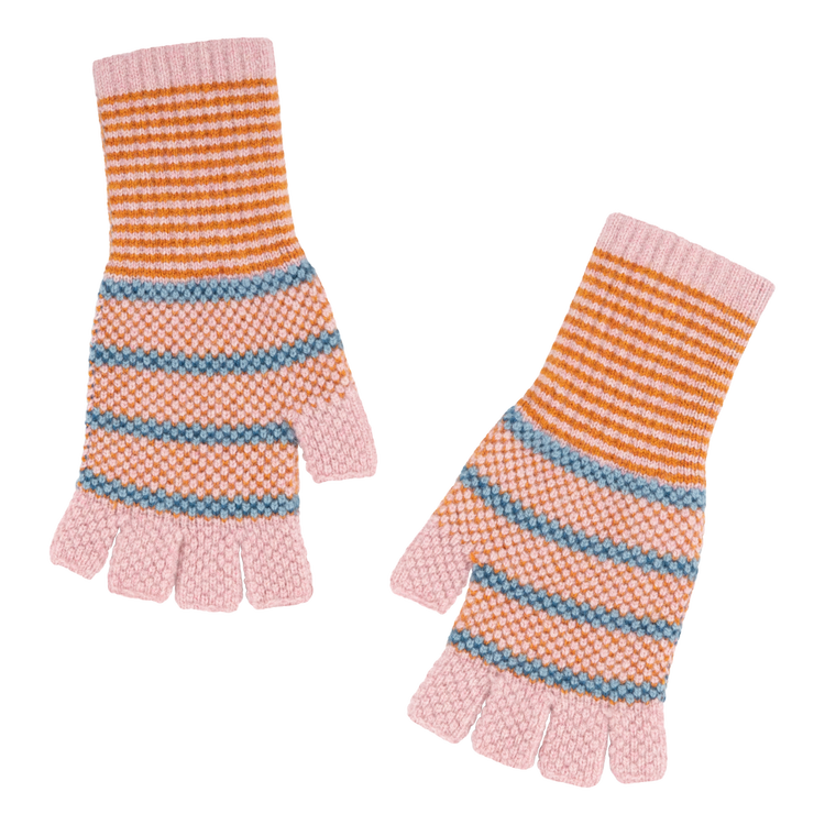 Tuck Stitch Fingerless Gloves in Angel Wing Pink & Grey