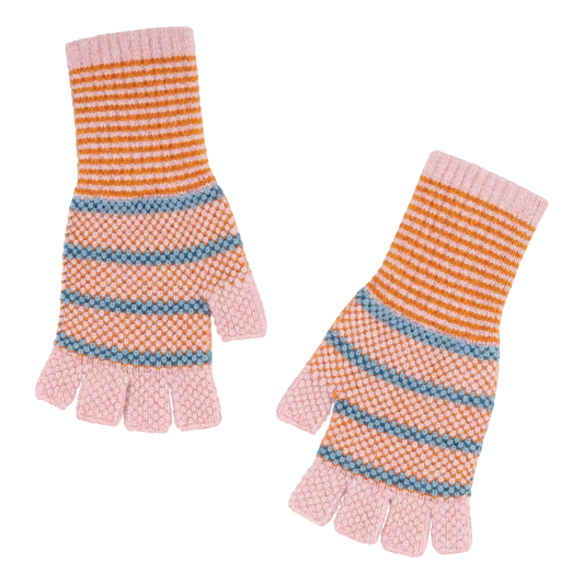 Tuck Stitch Fingerless Gloves in Angel Wing Pink & Grey