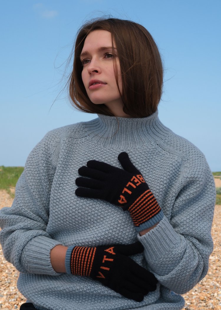 Vita Bella Gloves in Midnight Navy and Clementine