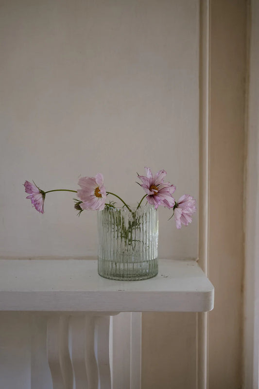 Wide Ribbed Glass Vase