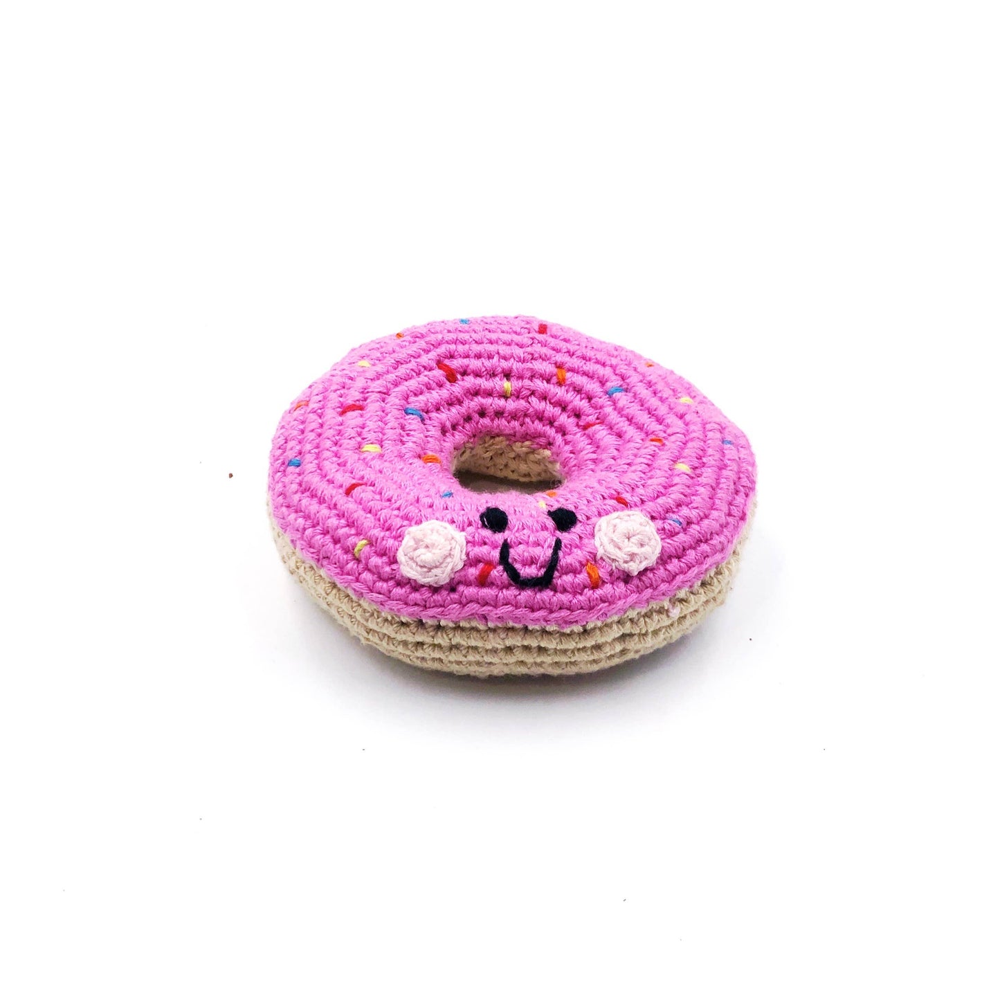 Stocking Filler Baby Soft Toy doughnut rattle - mid pink
