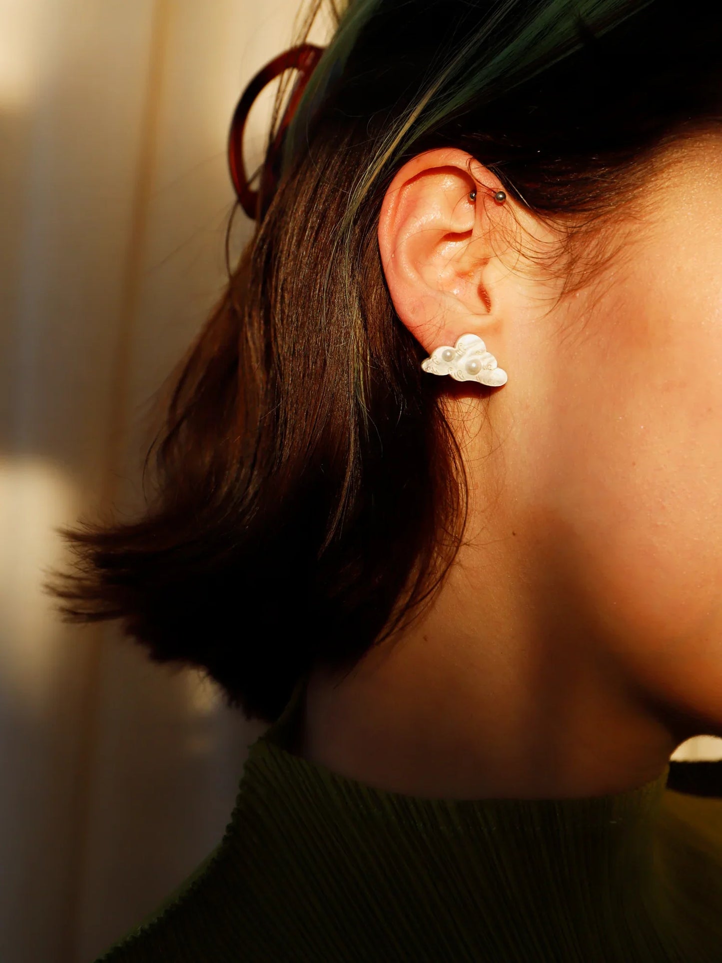 The Every Space Cloud stud earrings in sterling silver and acrylic by Wolf & Moon