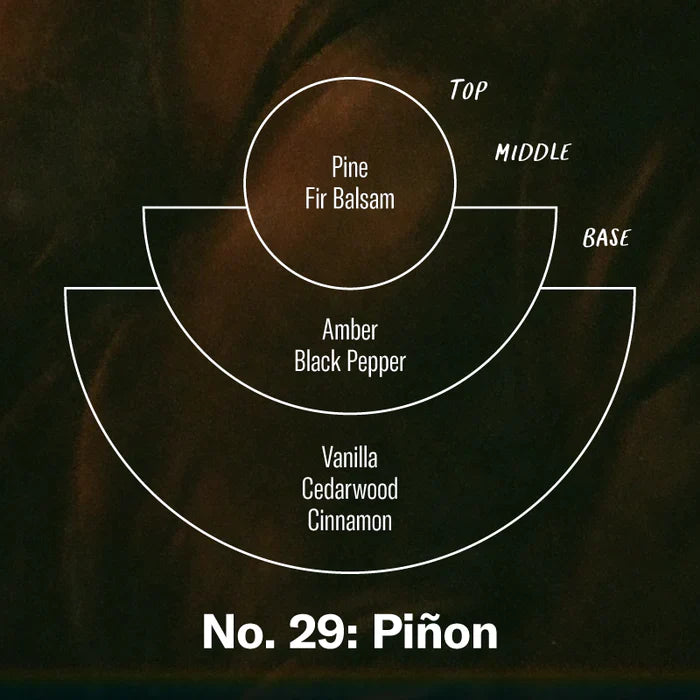 Piñon 7.2 oz Soy Candle, hand-poured into apothecary-inspired amber jars with signature kraft label and a brass lid, by PF Candle Co.