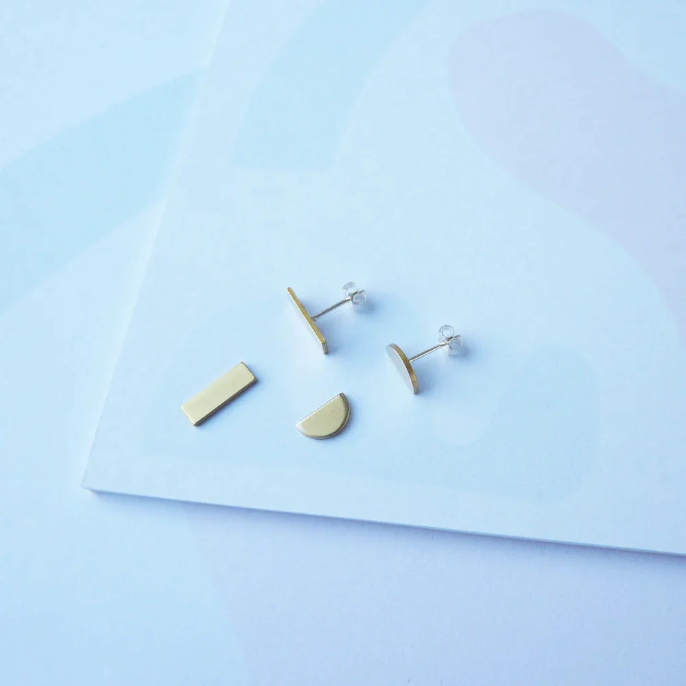 The Every Space Segment gold tone earrings in brass and sterling silver by Custom Made UK